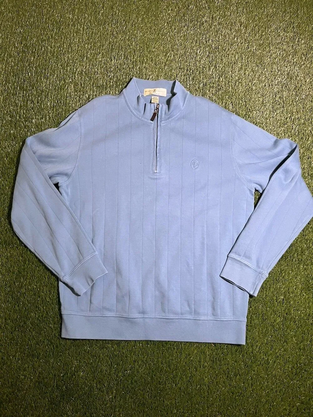 Fairway & Greene Blue Knit Pima Cotton 1/4 Zip Mock Neck Sweater Men's M